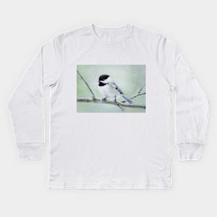 Chickadee in Spring painting Kids Long Sleeve T-Shirt